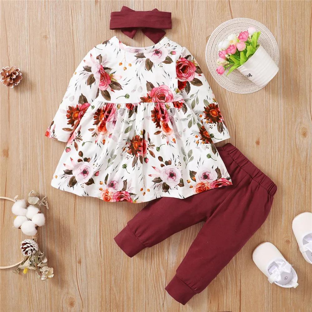 ZAFILLE 0-5 Years Old Toddler Kids Baby Girl Clothes Set Floral Long T-shirts and Pants Autumn Winter Chidlren's Clothing Girls best Baby Clothing Set Baby Clothing Set
