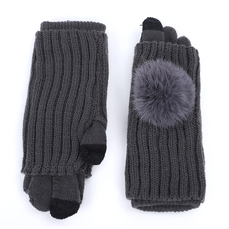 Перчатки милые перчатки для сенсорных экранов вязаные варежки с помпоном длинные перчатки женские перчатки винтажные теплые утепленные персонализированные