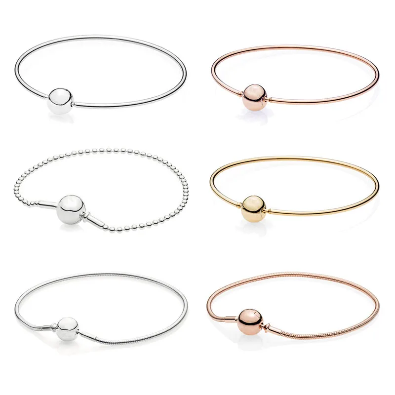 

925 Sterling Silver Bead Charm Bracelet Shine Pans Original Essence Collection Pans Bangle Rose Gold for Women DIY Jewelry