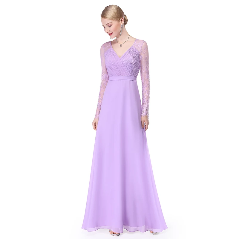 Skyyue платье подружки невесты с v-образным вырезом и длинным рукавом Vestido Madrinha плюс размер кружева плиссированные элегантные длинные женские вечерние платья для девочек C513