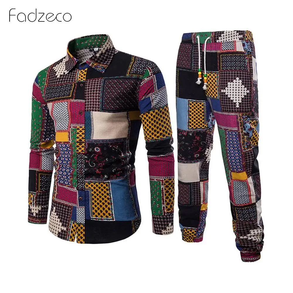Fadzeco африканские мужские комплекты из 2 предметов с брюками африканская одежда с принтом африканская одежда повседневные мужские длинные рубашки и брюки наборы - Цвет: MO8