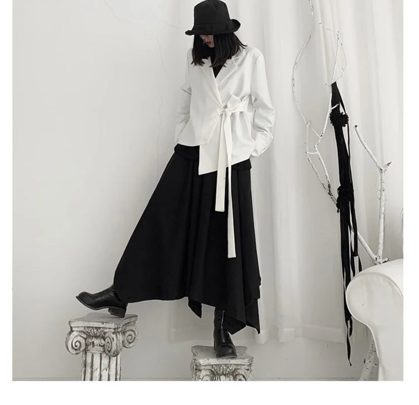 [EAM] Женская Черная Асимметричная повязка, большие размеры, блузка, новинка, с отворотом, с длинным рукавом, свободная, модная, весна-осень, 19A-a552
