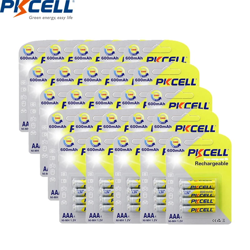 Аккумуляторные батареи PKCELL 80 шт. 1 2 в 600 мАч NiMh AAA Ni MH с реальной емкостью 1000