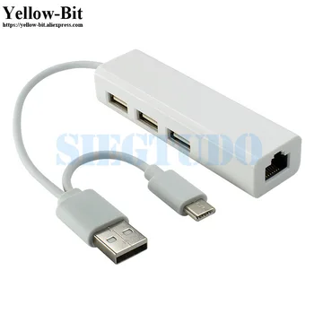 

3 USB 2.0 Port Hub USB+Type-C/USB 2.0 To LAN/RJ45 Ethernet Network Adapter Cable