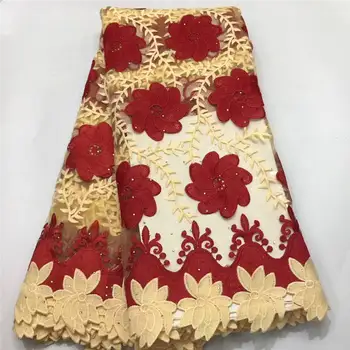 

French lace fabric latest african laces 2019 nigerian lace fabrics with beads and stones high quality 5yard/set Y501-