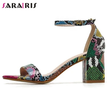 

SaraIris Classic Girl Snake Print Sandals Open Toe Ankle Strap High Heels Sandals Women 2020 Fashion Brand Shoes Woman