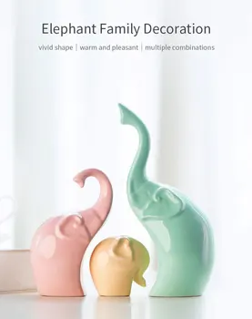 

Family Elephant Statue Home Decor Crafts Ornament Porcelain Animal Figurines