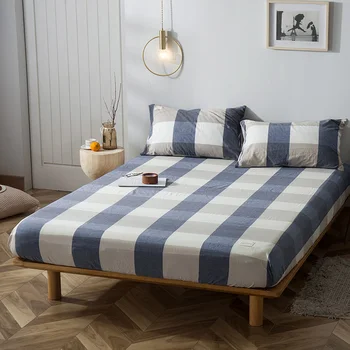 

Washed Cotton Bed Linen Fitted Sheet Japan Style Bed Sheet with Elastic Bands Double Twin Queen 150x200 180x200cm Mattress Cover