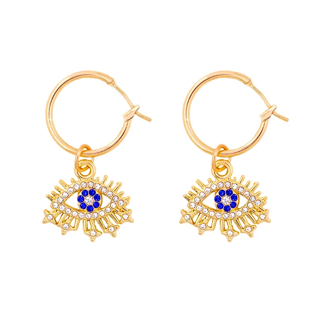 Trend Boho Blue Hollow Evil Eye Hoop Earrings for Women Gold Color Crystal Eyes Circle Huggies Hoop Earring Gifts Jewelry 2022 161601GD
