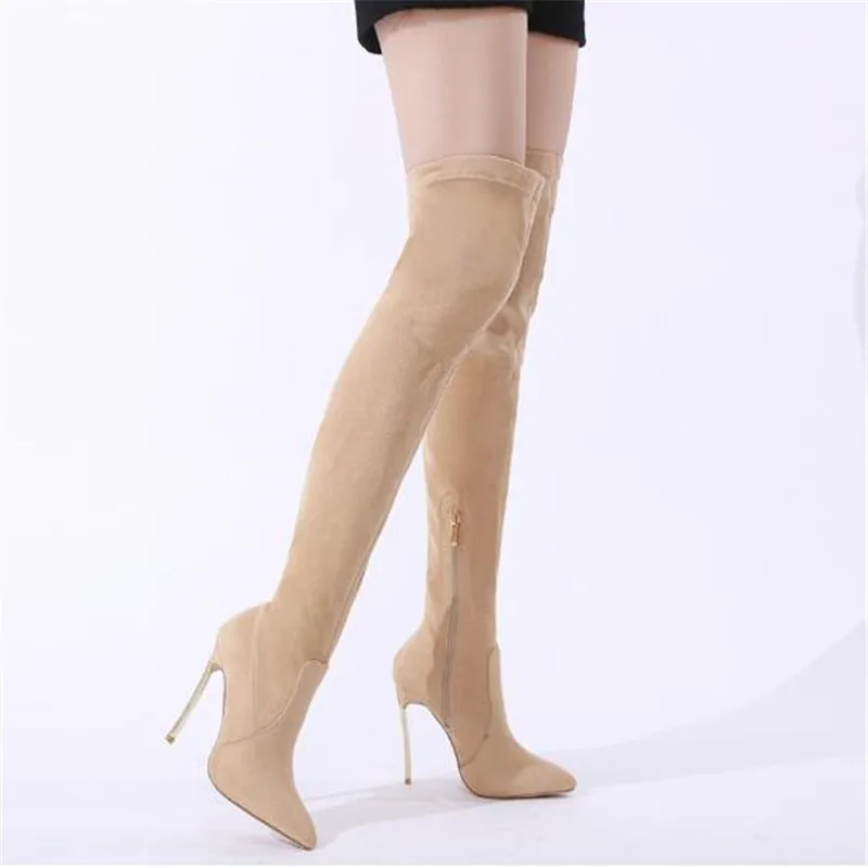 BBZAI New pattern Europe and America Superior quality Women's Boots 12cm Thin Heels Female money Pipe Dance botas mujer 34-42 43 - Цвет: Бежевый