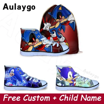 

Aulaygo Custom Children Shoes Boys Canvas Sneakers For Kids Girl Sonic The Hedgehog Casual Flats School Book Bag Shoe Bag Set