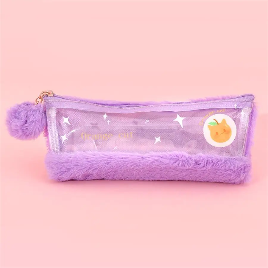 Фиолетовый Kawaii улыбающееся лицо плюшевый чехол карандаш мультфильм ручка для девочек коробка макияж сумка для хранения Детские канцелярские принадлежности - Цвет: Фиолетовый