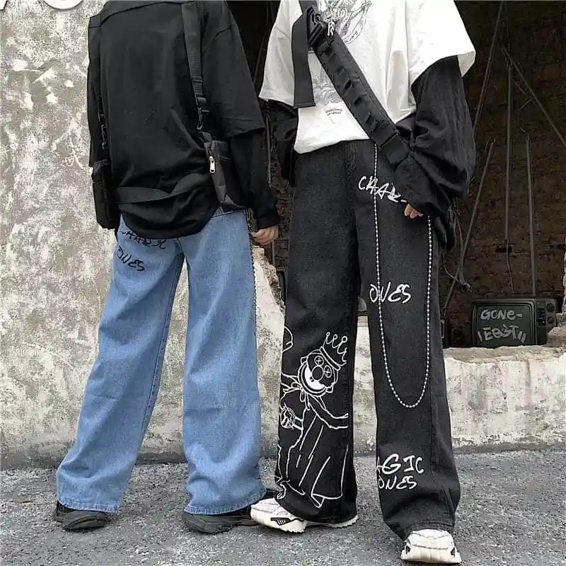 Мужские Женские Ретро широкие брюки прямые с буквенным принтом брюки пояс эластичный пояс шнурок хип-хоп Уличная одежда брюки джоггеры