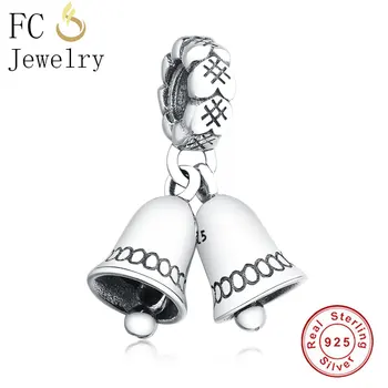 

FC Jewelry Fit Original Brand Charms Bracelet 925 Sterling Silver Double Bell Beads Pendant For Making Christmas Berloque Gift