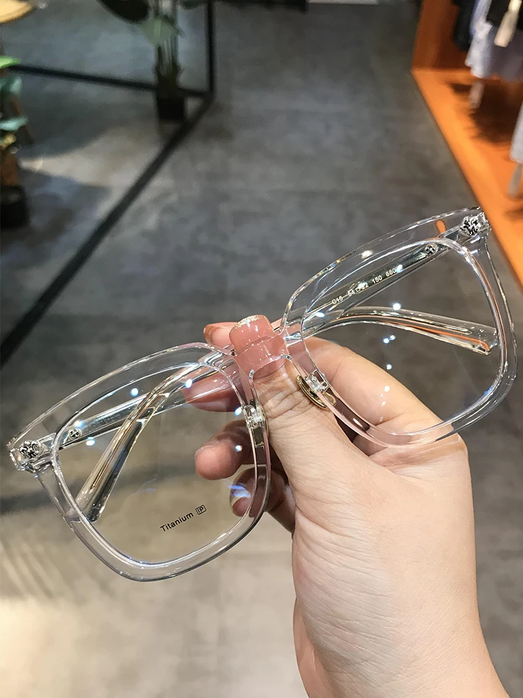 JIANDAN Transparent Plate Big Face Frame For Men And Women Oversize Retro Plain Mirror Myopia  AntiBlue Light Lens Prescription