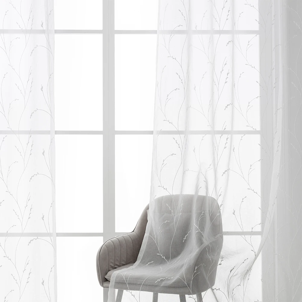 MRTREES Leaves Embroidered Sheer Curtains Tulle Voile Curtains for Living Room Bedroom Kitchen Window Treatment Drapes MRTREES Leaves Embroidered Sheer Curtains Tulle Voile Curtains for Living Room Bedroom Kitchen Window Treatment Drapes