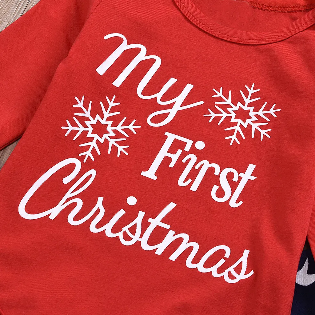 Рождественский костюм для новорожденных девочек и мальчиков, комбинезон со снежинками и надписью, штаны с рисунком оленя, комплект детской одежды из 2 предметов на Рождество
