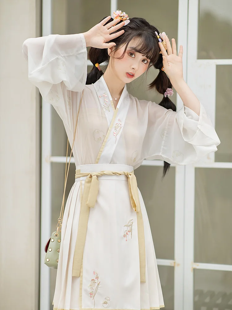 Double-breasted blouse short skirt Song Hanfu original and improved female summer |