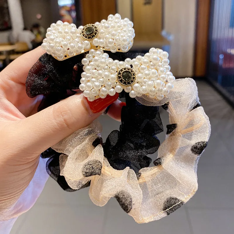 

[Xwen] New Pearl Bow Large Intestine Hair Ring Simple Temperament Headband Women Elastic Hair Rope Fashion Accessories OH2036