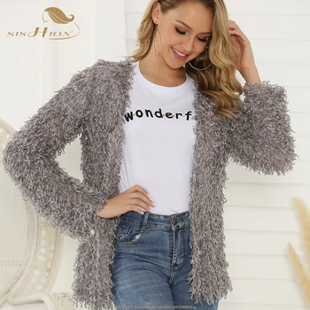 

SISHION 2019 Coat Women Outwear Plush Cardigan Loose Jackets Autumn Coat Loose Cardigans Solid Female Jackets QY0662