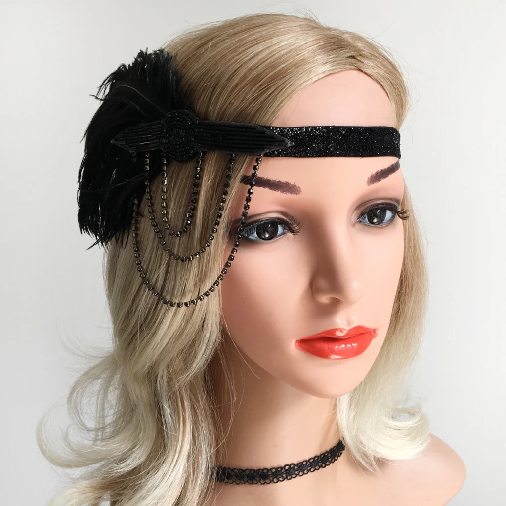 Handmade Feather Headband Flapper Feather Headpiece 1920s Beaded Headband for Women and Girls, Fashionable Hair Accessories