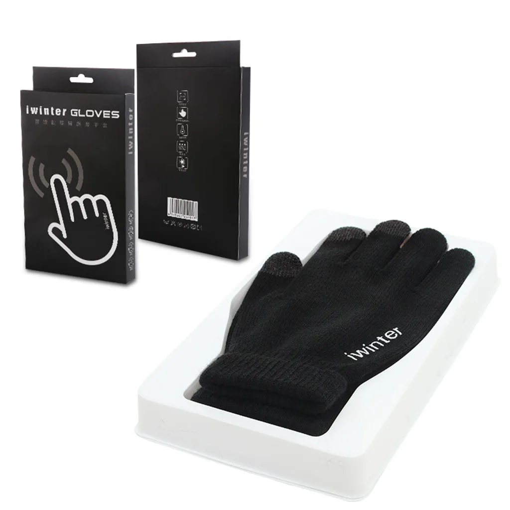 Модные зимние перчатки с буквенным принтом, женские и мужские вязаные перчатки, теплые черные перчатки с сенсорным экраном, мужские варежки, теплые вязаные перчатки