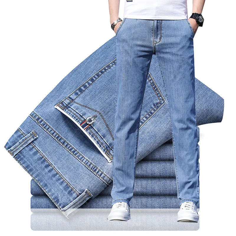 Pantalones vaqueros para hombre, jeans sueltos y elásticos, color gris,  azul claro, piernas rectas, informales, a la moda, nueva serie, primavera y  verano 2021|Pantalones vaqueros| - AliExpress