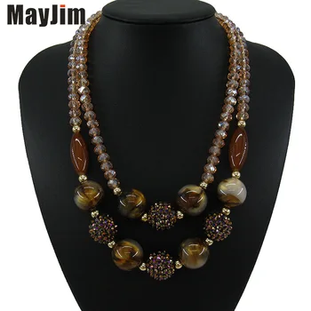 MayJim Statement Vintage Big Choker crystal double bead Chain Necklace Women Natural pattern bohemian Necklaces Pendants Fashion