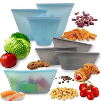 

Reusable Silicone Sealing Food Storage Bags Kitchen Storage Box Bowl Cup Grain Sugar Nuts Fresh Pot Container Ziplock Shut Bags