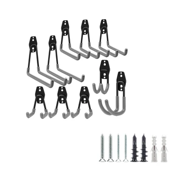 

10Pcs Garage Storage Hooks Wall Hooks Steel Multi-Size Extended Utility Double U-Hook for Heavy Duty Garage Storage Organizing P