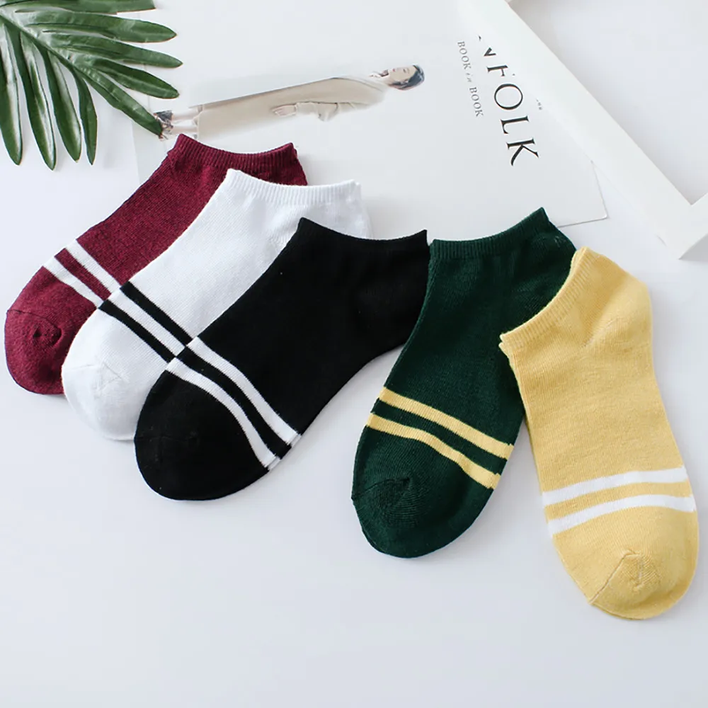 

1Pairs Unisex Stripe Comfortable Cotton Sock Slippers Short Ankle Socks multi-colored Week Socks