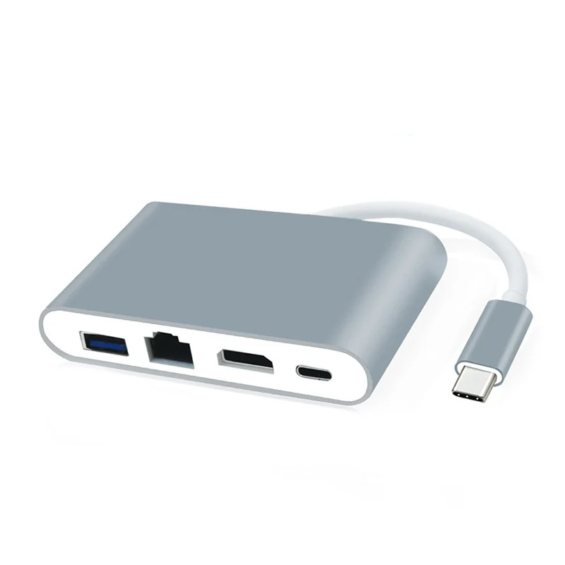 

4 In 1 USB-C to HDMI/Type-C/RJ45/PD Adapter Hub Converter for MacBook Samsung Laptop PC AS99