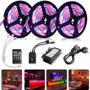

5M 10M 15M RGB LED Strip Waterproof 2835SMD Flexible Diode Tape RGB Light Ribbon Tira Ledstrip with Music Controller 12V Adapter