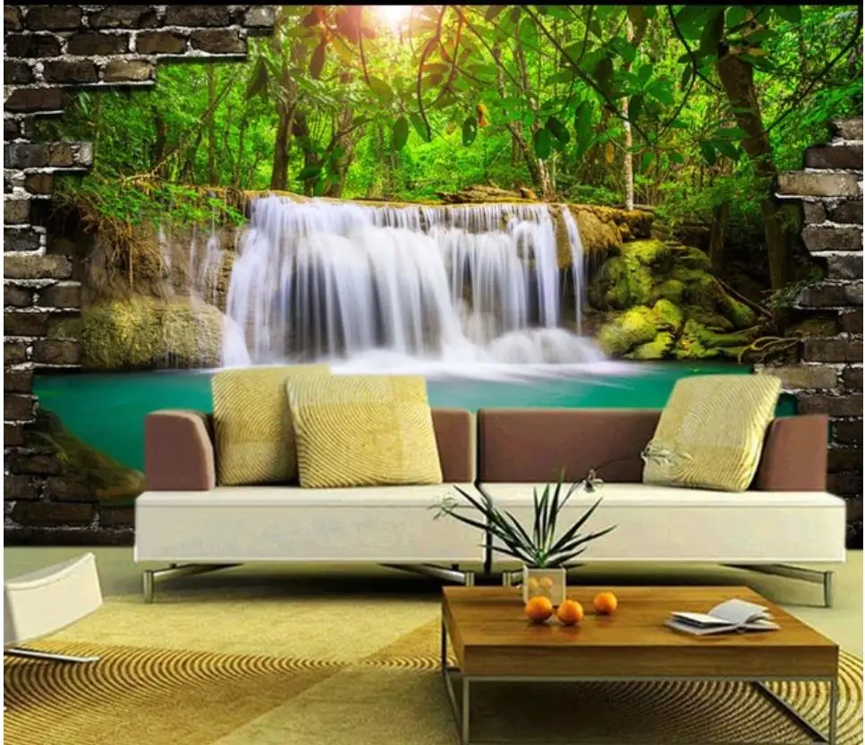 

Custom photo wallpapers 3 d murals wallpaper Idyllic scenery waterfall wonderland flowing lake forest background wall papers