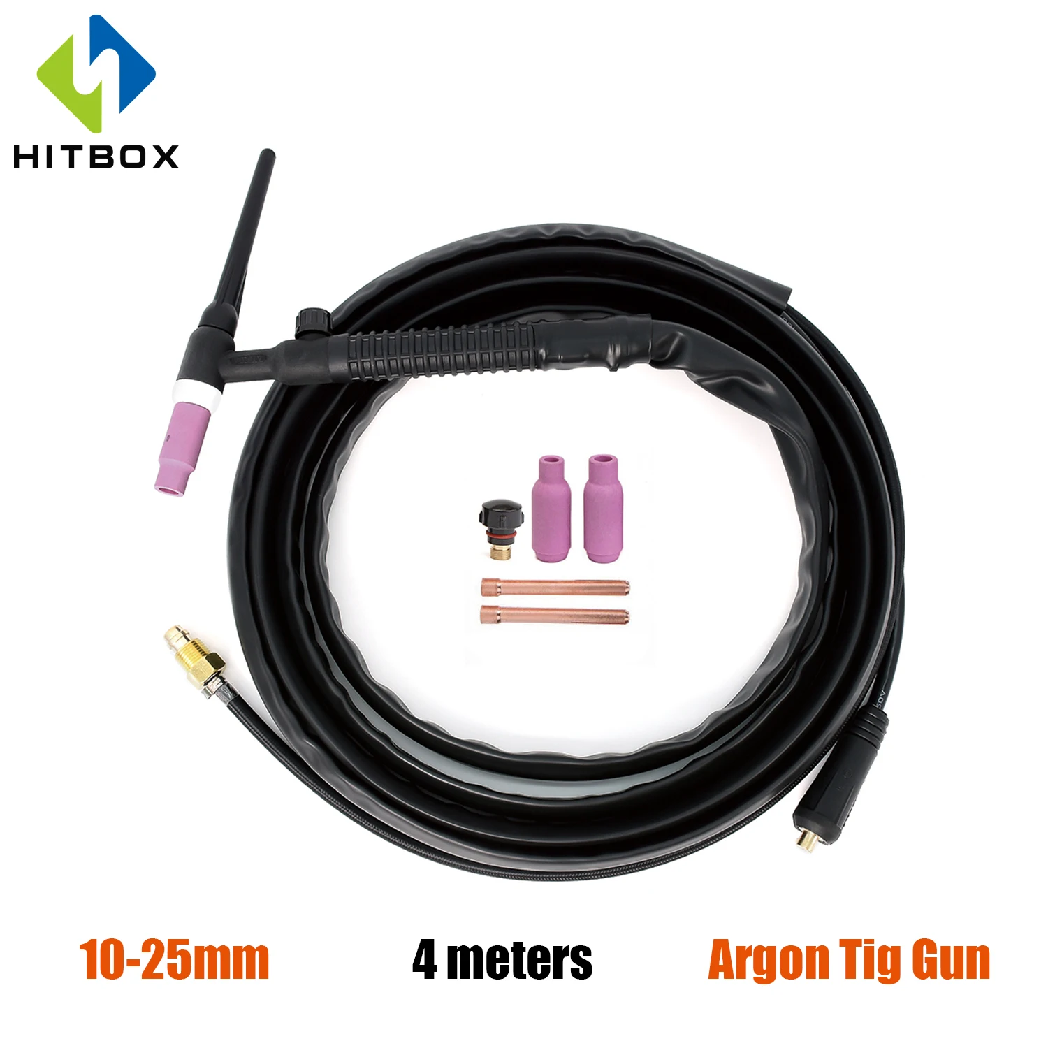 

HITBOX TIG Gas Burner Welding Torch WP17V 13ft 4M 10-25mm Adapter 140A 150-Amp Air Cooled SR-17V Argon Gun Tools