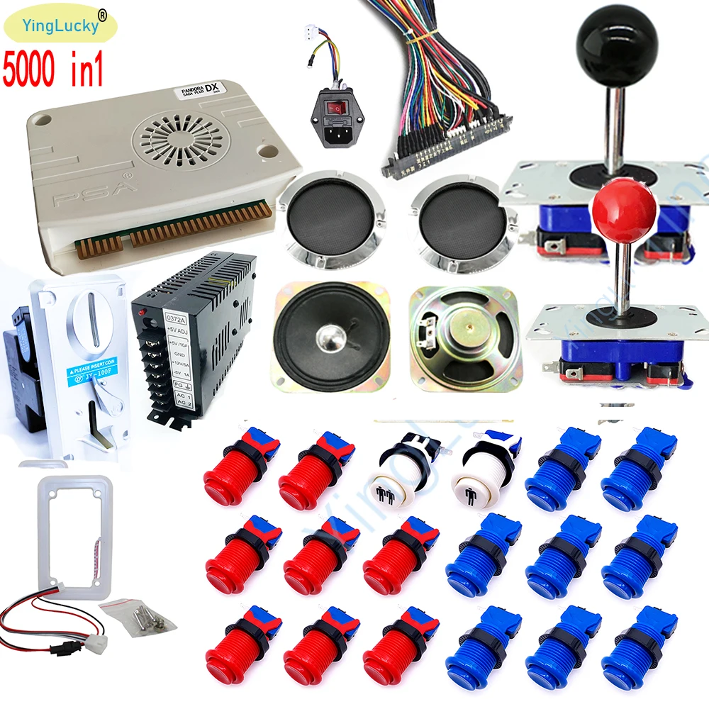 2 Player Kit zippy Joystick,Chrome LED Push Button,Original Pandora Box DX Coin Acceptor for Arcade Machine Cabinet with Manual