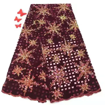 

African French Lace Fabric with sequins High Quality African Tulle Lace Fabric with sequins 5yards Blue sequin lace fabric M2283