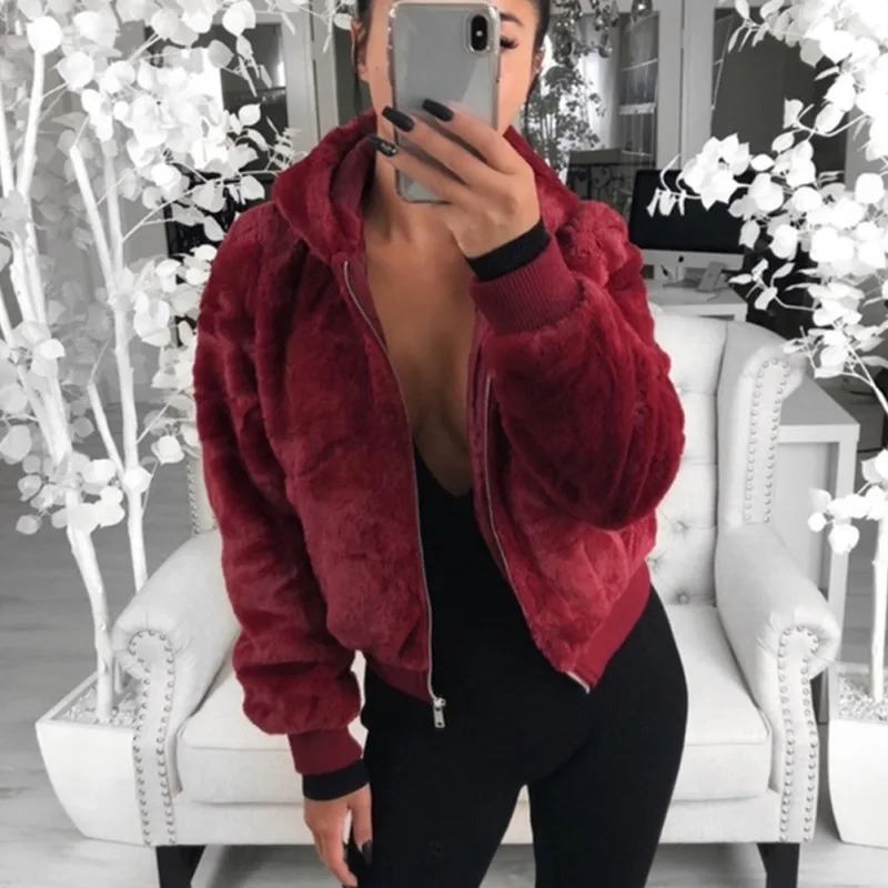 

Women Winter Warm Faux Fur Coat Long Sleeve Female Thicken Warm Zipper Pockets Outwear