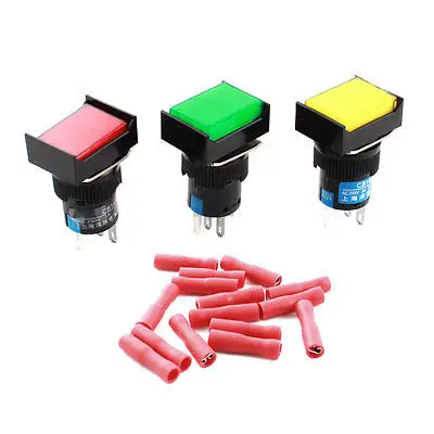 

3PCS AC220V Indicator Lamp SPDT Self Locking Push Button Switch 16mm w Connector