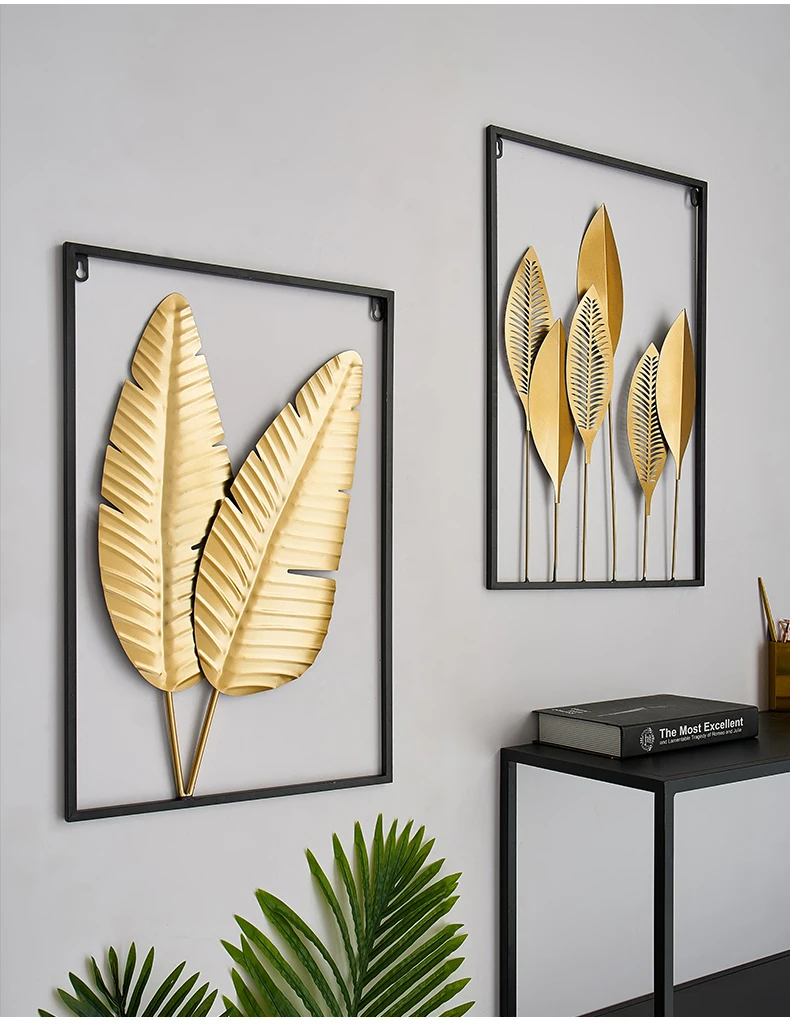Simplicity Plant Tree Leaf Wall Decoration Hanging Ornaments Pure Copper Feather Backdrop Display American Rustic Home Decor
