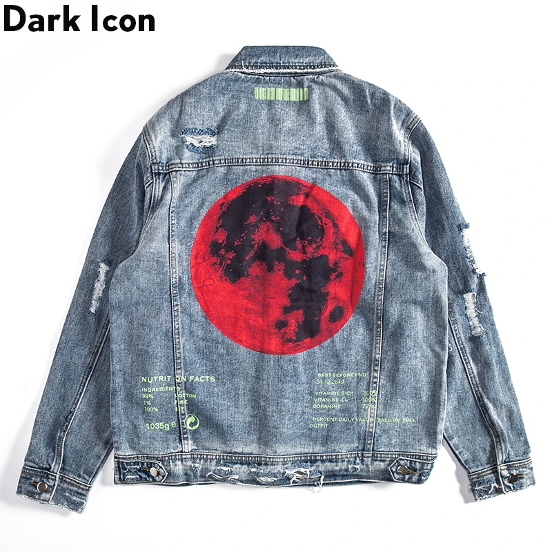 Мужская рваная джинсовая куртка Dark Icon уличная Модная Джинсовая с отложным