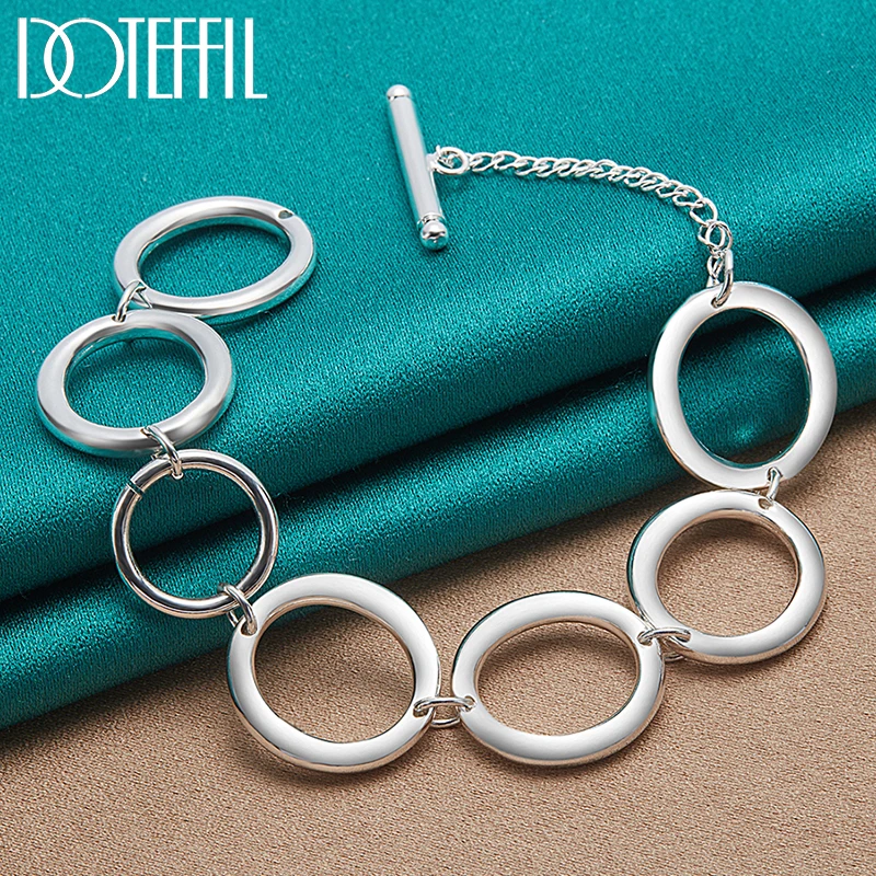 

DOTEFFIL 925 Sterling Silver 24K Gold Round Circle O Chain Bracelet For Women Fashion Charm Wedding Engagement Party Jewelry