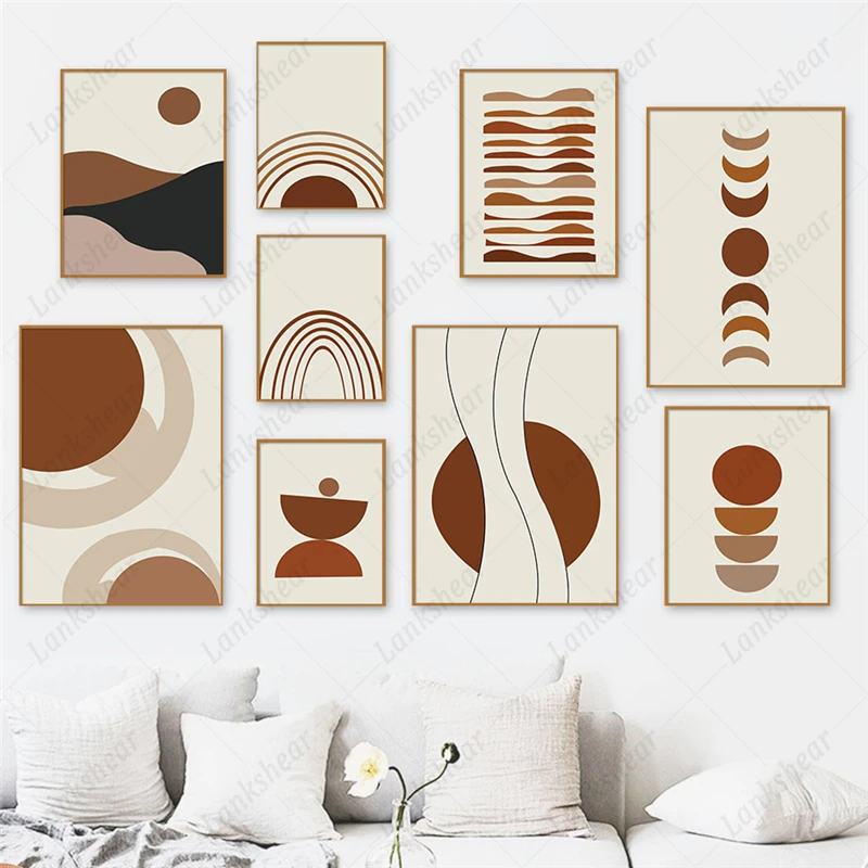 

Mid Century Modern Decor Canvas Painting Abstract Geometric Shape Lines Vintage Wall Art Posters and Prints Pictures Home Decor