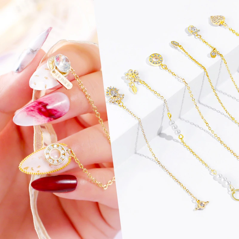 

1 Pieces 3D Metal Nail Art Jewelry Chain 8-10cm 6 type luxury Zircon Crystal Rhinestones For Nails