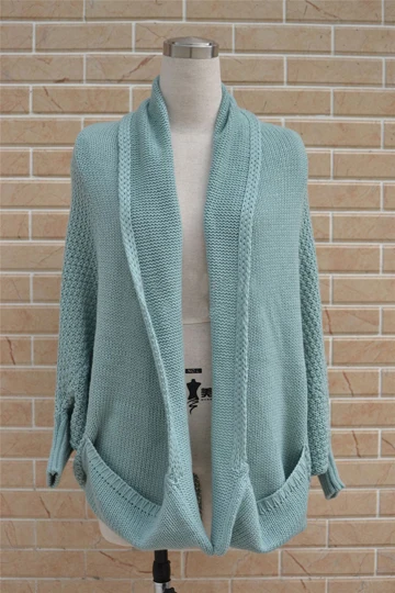 light green Рукав «летучая мышь» женский свободный вязаный желтый женский кардиган вязаный с карманом Pull Femme Sueter Mujer Invierno Soft S126 - Цвет: light green