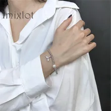 Серебряный цвет жемчужные бусы Strand браслеты с Стразы амулет-Русалка для девушки женский минимальный серебряный браслет