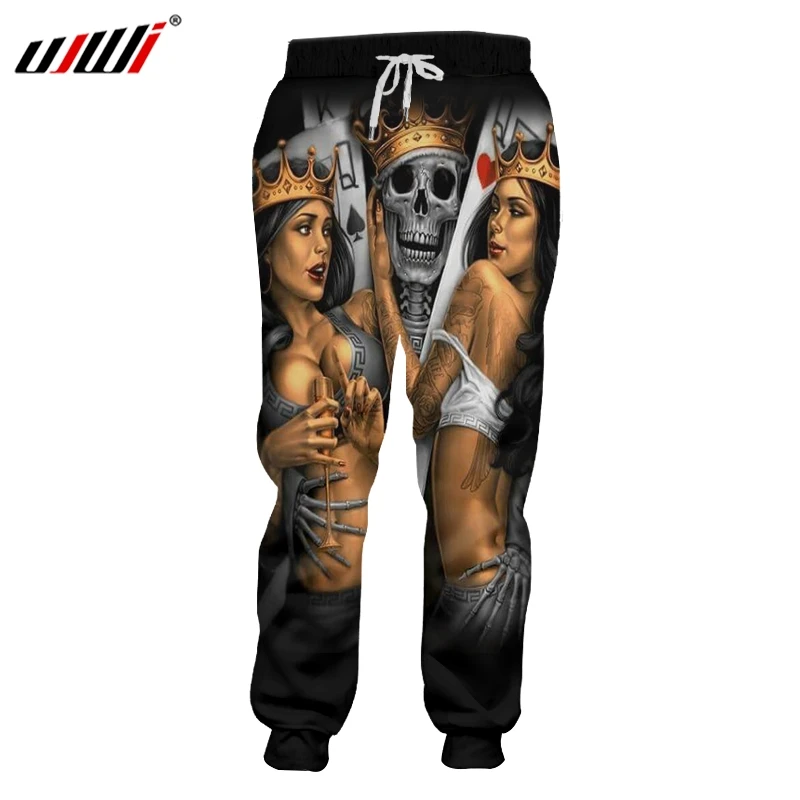 white joggers UJWI Man New Long Playing Cards  3D Printed Pants Crown Beauty Skull Oversized 5Xl Costume Men's Winter Punk Rock Sweatpants fruit of the loom sweatpants