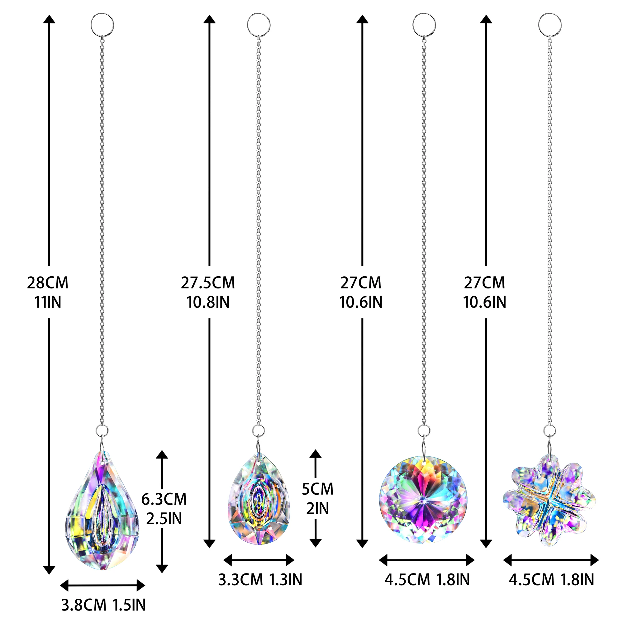 Sun Catchers Colorful Crystal Window Hanging Rainbow Maker Prisms 4 Pack for Bedroom Home Garden Christmas Tree Decor