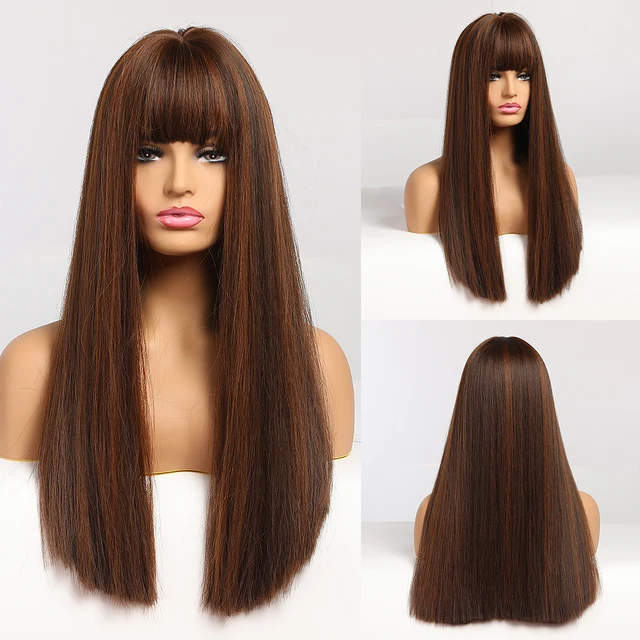 Long Straight Brown Ombre Natural Hair Wigs Middle Part Heat Resistant Synthetic Wigs for Afro Women Daily Cosplay Fashion Wigs lc308-2