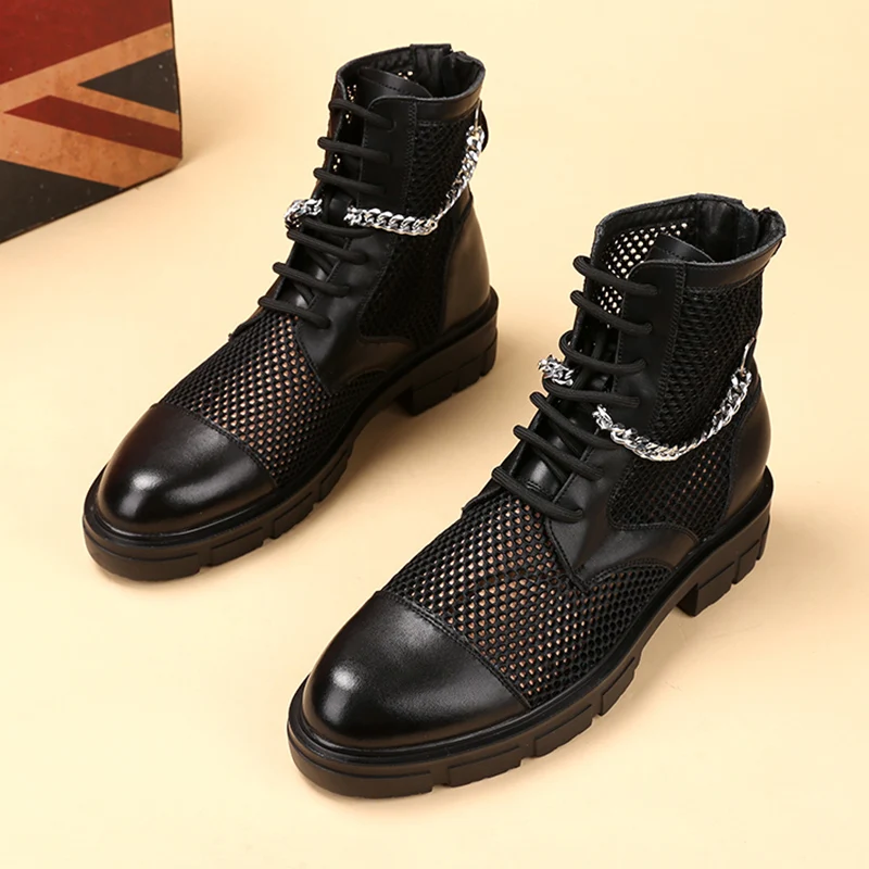 Мужские летние сандалии-гладиаторы с металлической цепочкой дышащие сандалии